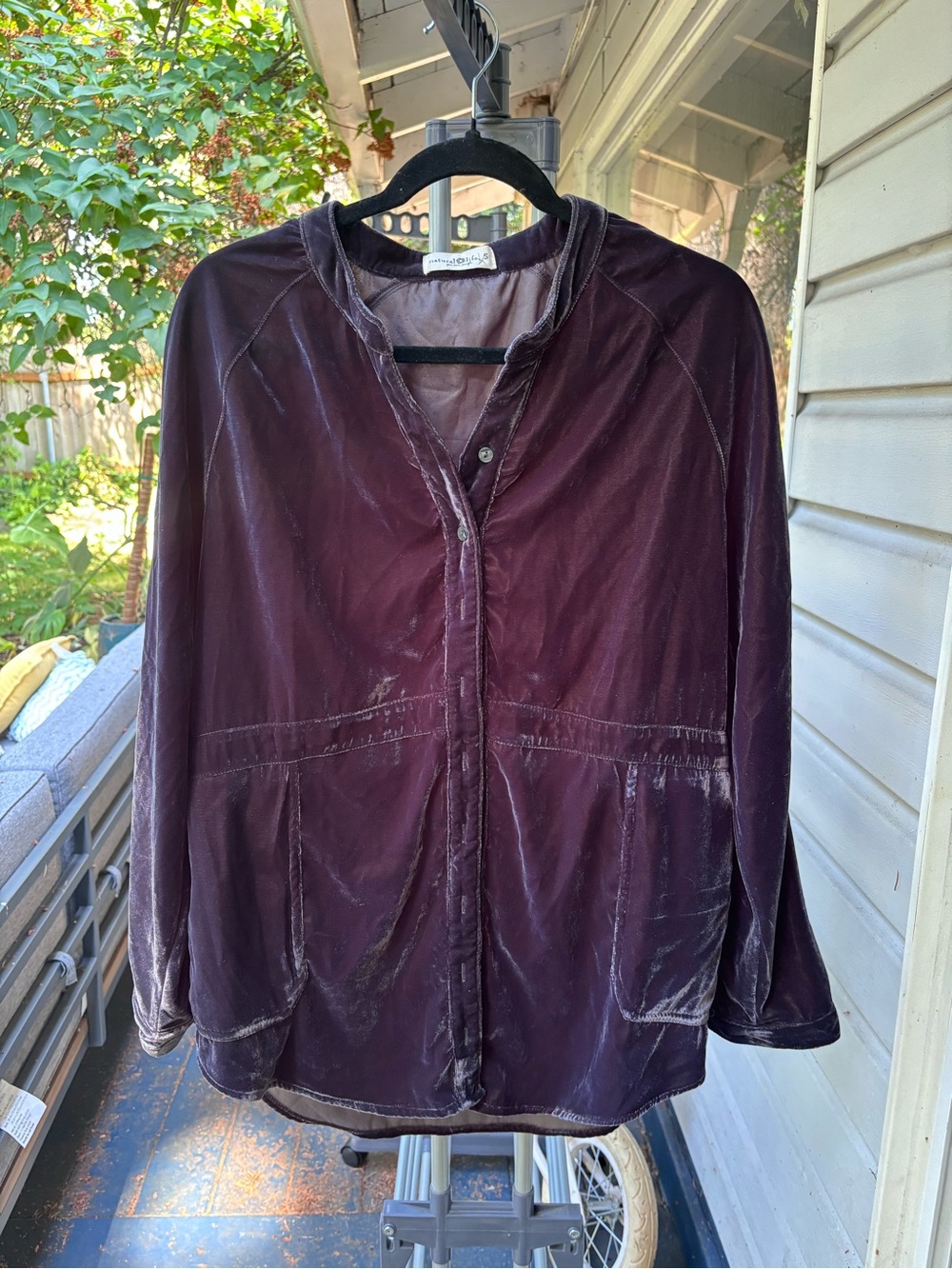 Velvet Button-Front tunic in grey